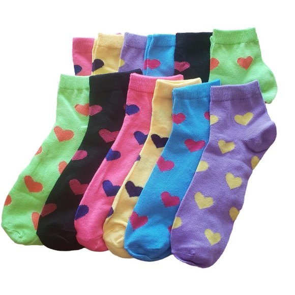 12 Pairs Women's Color Hearts Ankle Socks Girls Low Colors Size 9-11 - Picture 1 of 3